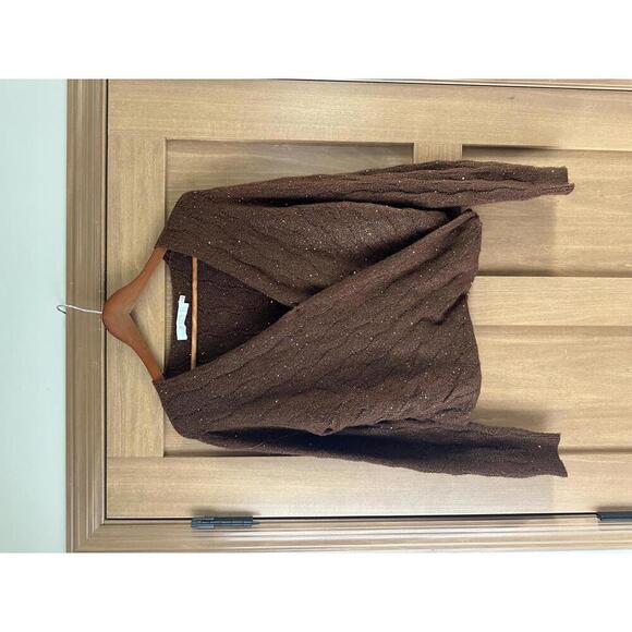 ASTR The Label Metallic Sequin Surplice Cable Stitch Sweater Copper Brown Medium - Picture 2 of 14